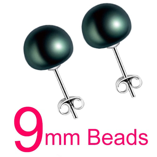Hot Sale 3 Color 6-9mm 100% 925 Sterling Silver Natural Pearl Earrings Classic Fashion Pearl Earrings Jewelry For Women