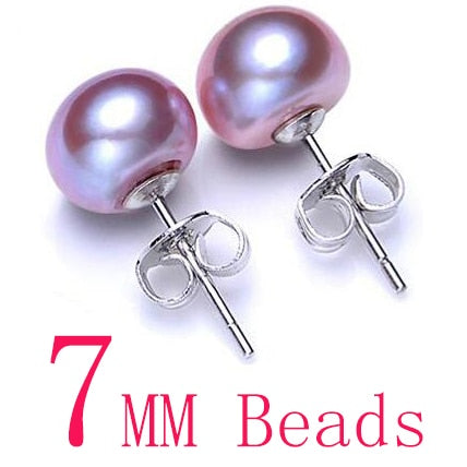 Hot Sale 3 Color 6-9mm 100% 925 Sterling Silver Natural Pearl Earrings Classic Fashion Pearl Earrings Jewelry For Women