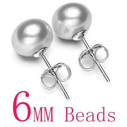 Hot Sale 3 Color 6-9mm 100% 925 Sterling Silver Natural Pearl Earrings Classic Fashion Pearl Earrings Jewelry For Women