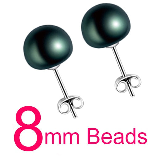 Hot Sale 3 Color 6-9mm 100% 925 Sterling Silver Natural Pearl Earrings Classic Fashion Pearl Earrings Jewelry For Women