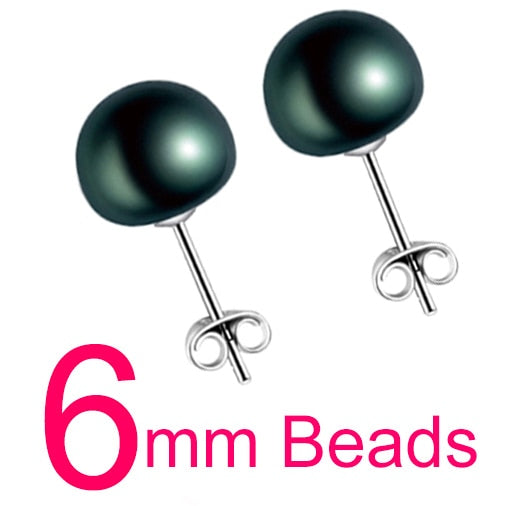Hot Sale 3 Color 6-9mm 100% 925 Sterling Silver Natural Pearl Earrings Classic Fashion Pearl Earrings Jewelry For Women