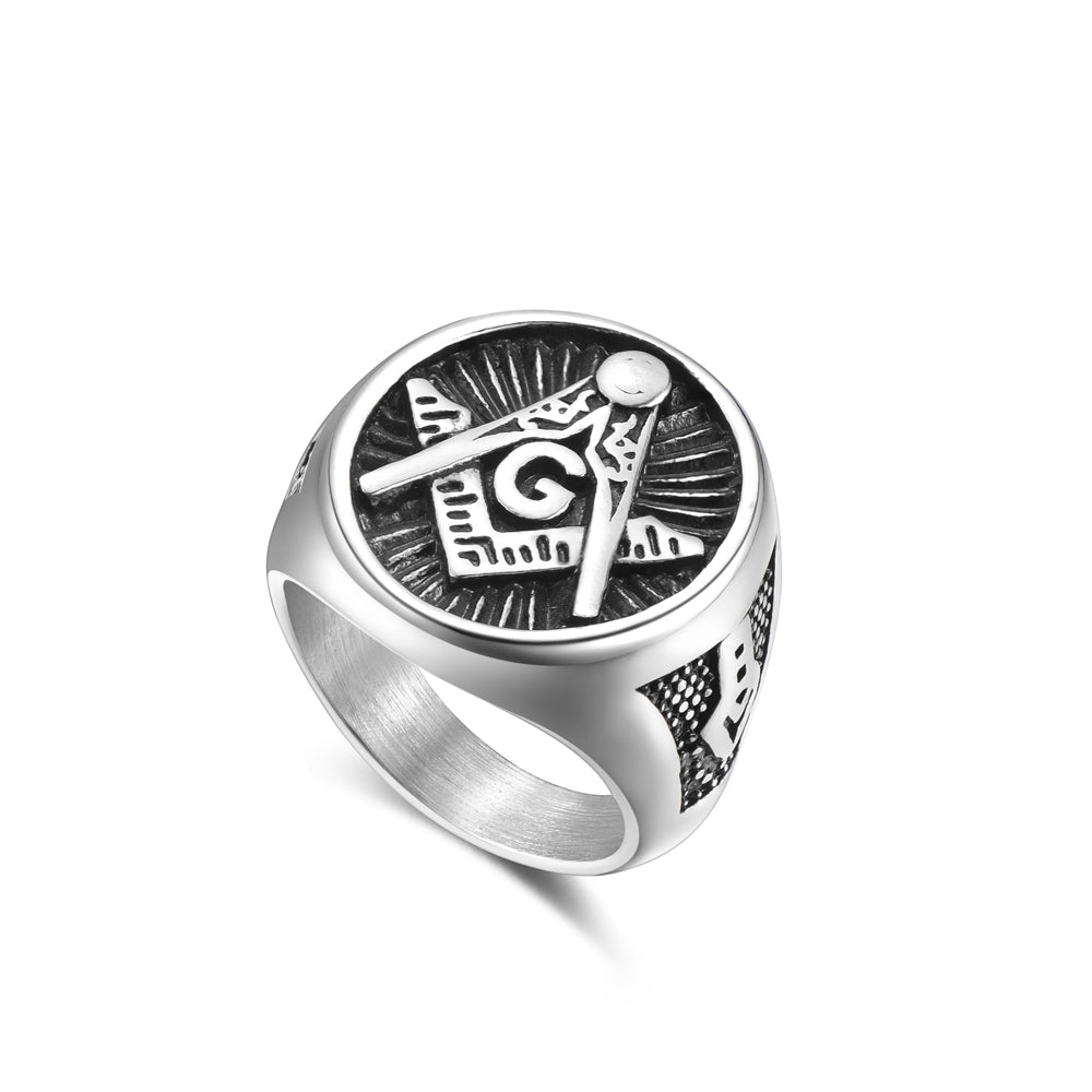 Hot Sale 316L Stainless Steel Masonic AG Finger Ring Vintage Punk Men's Titanium Steel Jewelry drop shipping
