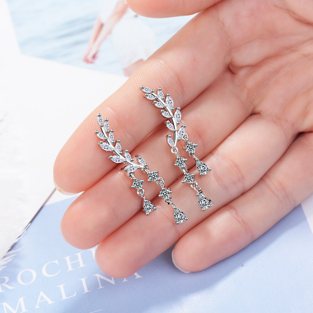 925 Stamp Silver Color Wings Tassel Long Earrings Zircon Charms Stud Earrings For Women Girls Jewelry