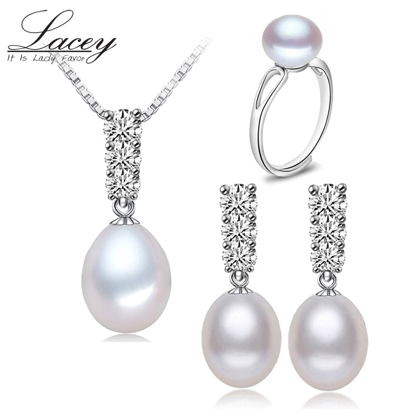 Hot Sale 925 Sterling Silver Jewelry Set for Women 100% Real Natural Pearl Wedding Jewelry Set Promotion Pearl Jewelry ring