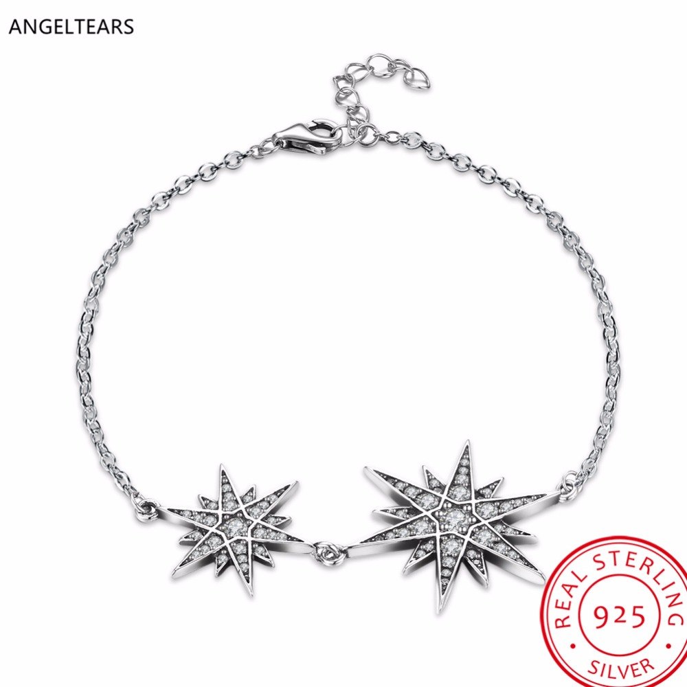 Hot Sale 925 Sterling Silver Star Charm Bracelet with Zircon Woman Girl Fashion Party Jewelry Engagement Gifts drop shipping