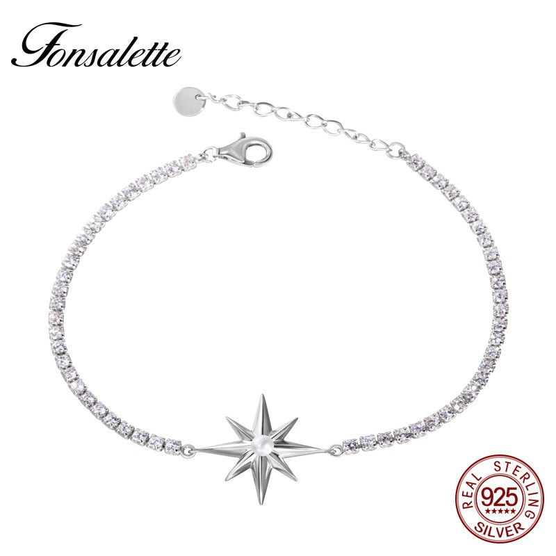 Hot Sale 925 Sterling Silver Star Pearl Bracelets Tassel Full-Cubic Zircon Women Jewelry Gift Pulseira ZK30