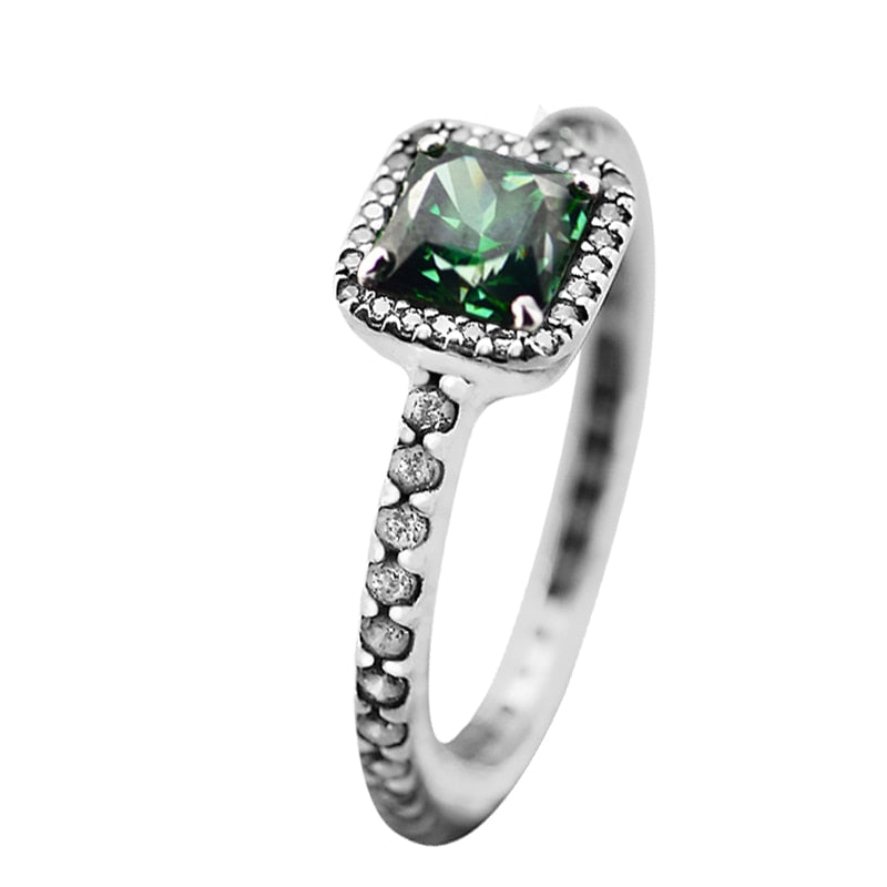 Hot Sale 925 Sterling Silver Timeless Elegance Rings for Women Green & Clear CZ Sterling-Silver-Jewelry Ring Wedding Jewelry