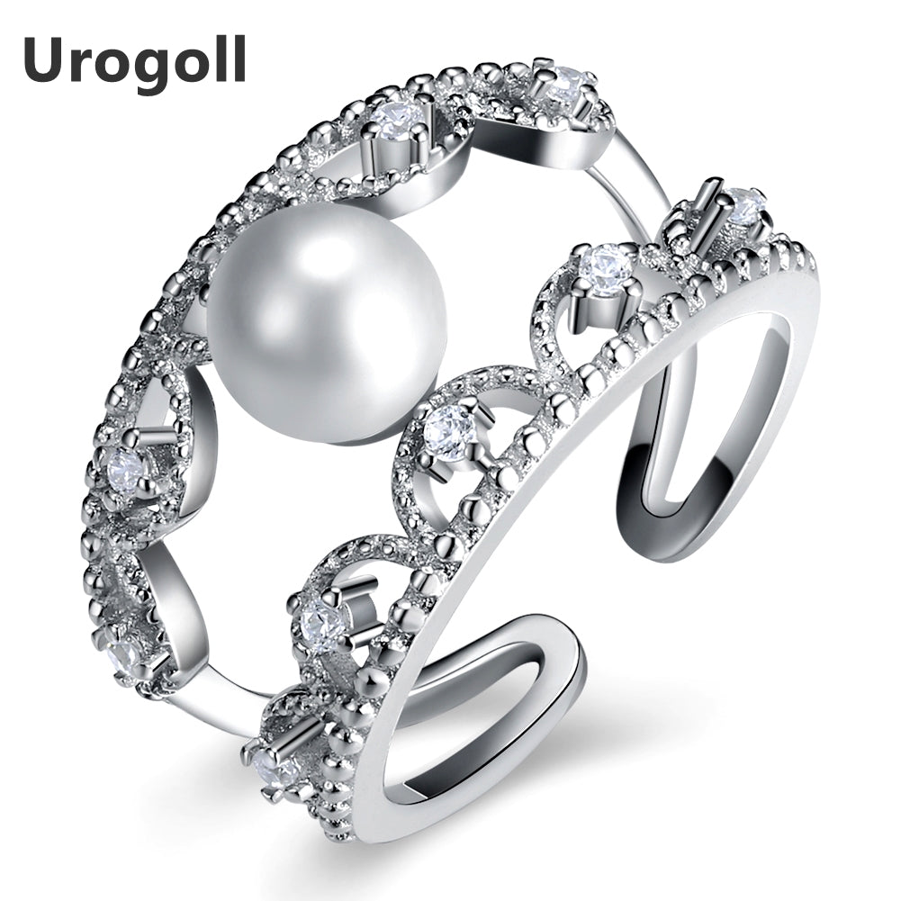 Hot Sale AUthentic 925 Sterling Silver Pearl Opening Rings For Woman Restore Hollow Zircon Wedding & Party Jewelry