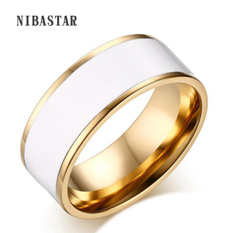Hot Sale Aliexpress Gold Plating Stainless Steel Ring Cover Pure White Enamel Ring Inisde Polished For Women or Man Ring
