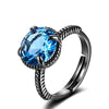 Hot Sale Black Gun Plated Natural Aquamarine rings 10X10MM Round Gemstone Vintage 925 Silver Ring Elegant New Fashion Jewelry