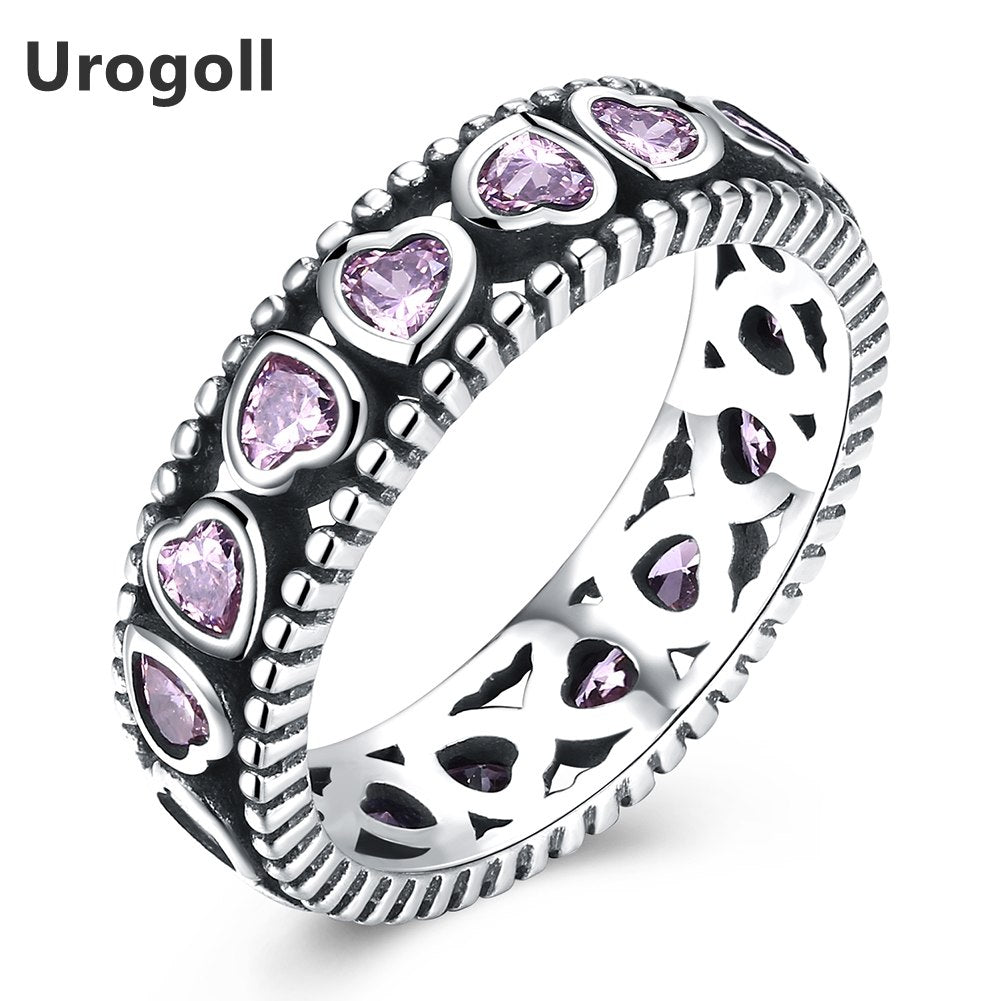 Hot Sale Brand New 925 Sterling Silver Romance Pink Heart Finger Rings For Women Fashion Wedding Jewelry Gifts