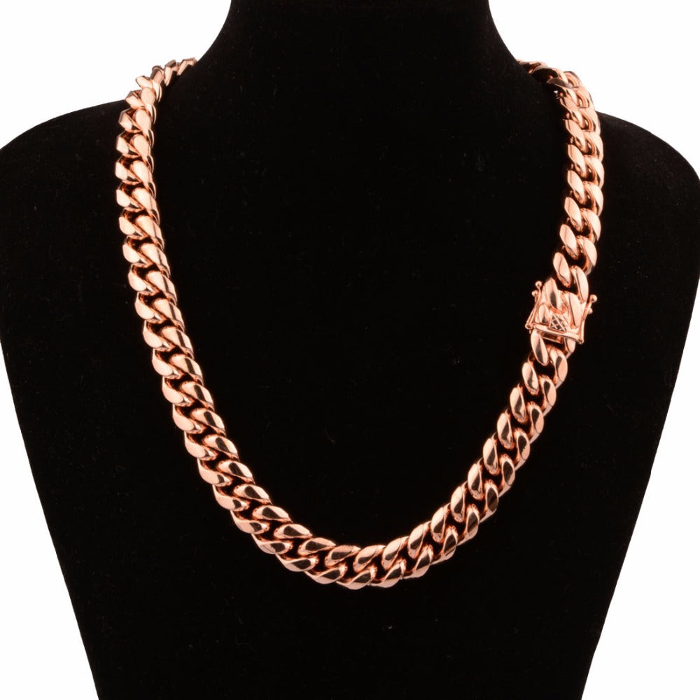Hot Sale Chic Miami Cuban Chains For Men Hop Jewelry Rose Gold Color Thick Stainless Steel Wide Big Chunky Necklace Gift