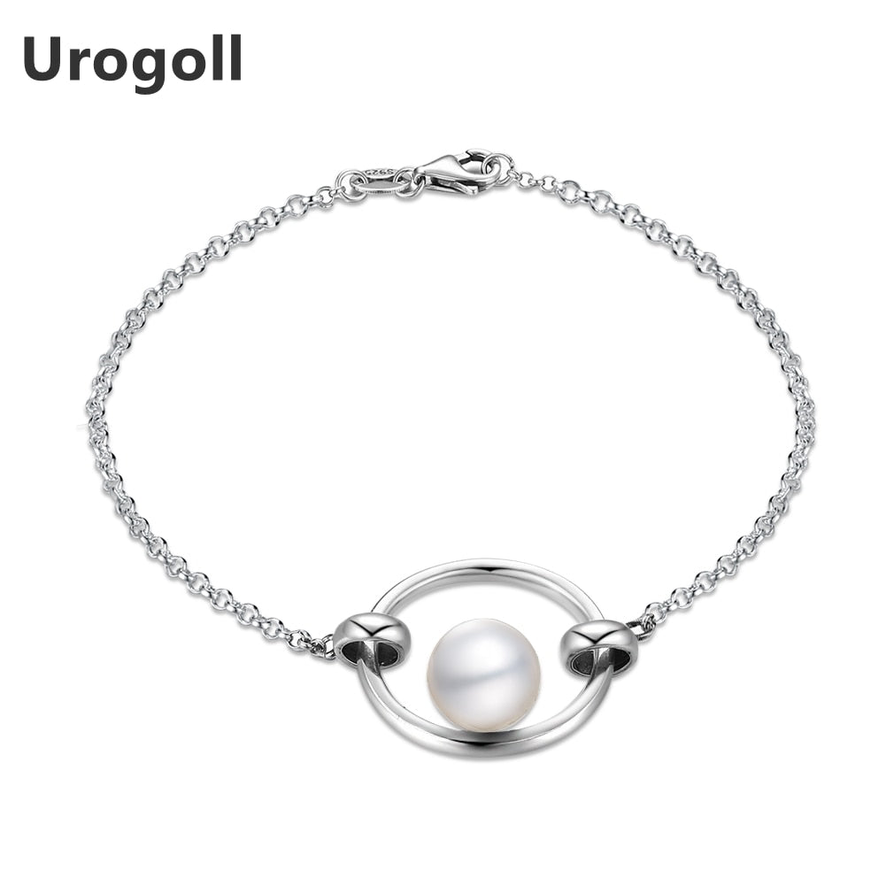 Hot Sale Classic 100% 925 Sterling Silver Circular Ring Pearl 20CM Bracelets For Fashion Women Wedding & Party Jewelry