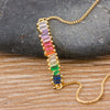 Copper Zircon Rainbow Necklace Colorful Rhinestone Pendant Chain Necklace Charm Christmas Birthday Party Jewelry Gift