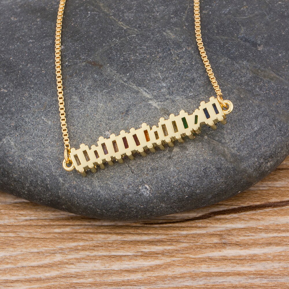 Copper Zircon Rainbow Necklace Colorful Rhinestone Pendant Chain Necklace Charm Christmas Birthday Party Jewelry Gift