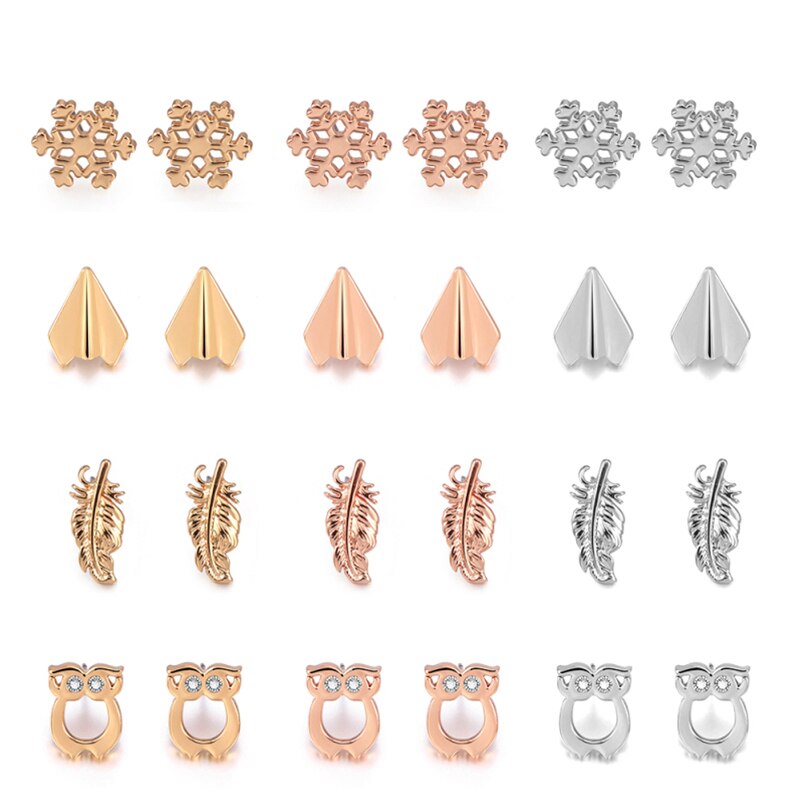 Cute Exquisite Crystal Stud Earring For Women Owl Arrow Snowflake Leaf Shape Earrings Jewelry Bijoux Brincos