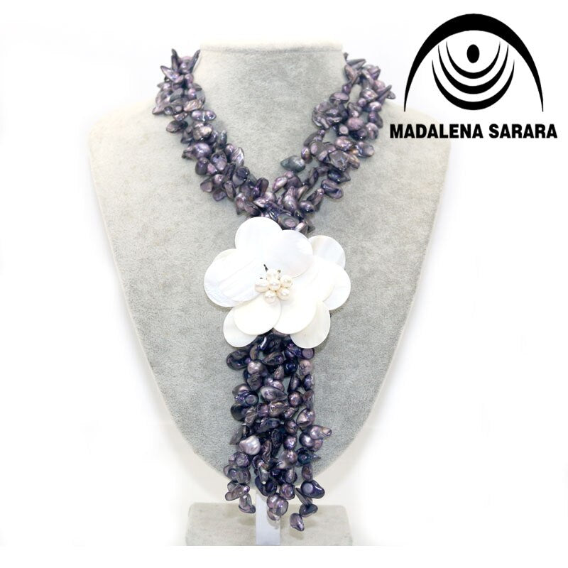 European American Festival Black Freshwater Pearl Necklace Shell Flower Necklace Colorful Multi-rows Personality