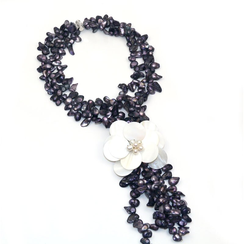 European American Festival Black Freshwater Pearl Necklace Shell Flower Necklace Colorful Multi-rows Personality
