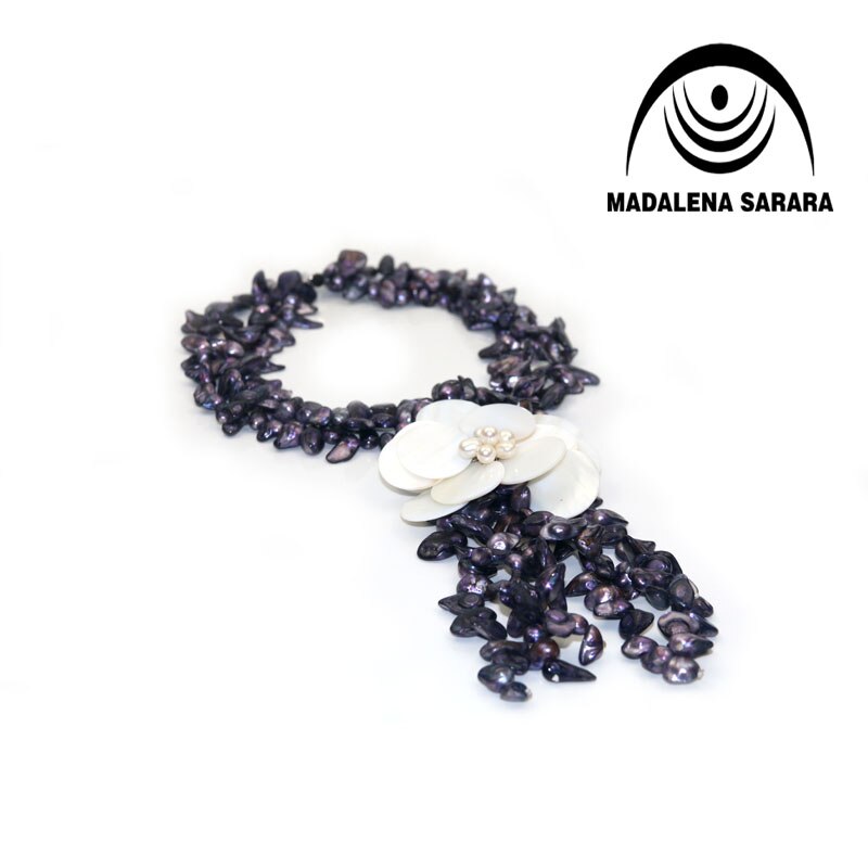 European American Festival Black Freshwater Pearl Necklace Shell Flower Necklace Colorful Multi-rows Personality