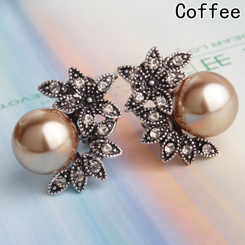 Hot Sale Fashion Five Leaves Flowers Stud Earrings For Women Big Imitation Pearls Earrings Jewelry Earring