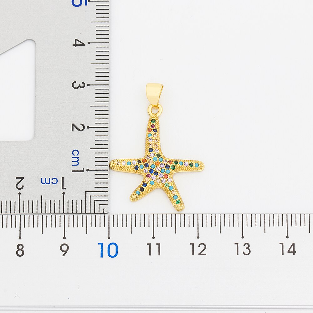 Full Cubic Zirconia Starfish Pendant Necklace Long Chain For Women Gold Rainbow Color Jewelry Party Gift