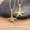 Full Cubic Zirconia Starfish Pendant Necklace Long Chain For Women Gold Rainbow Color Jewelry Party Gift