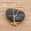 Full Cubic Zirconia Starfish Pendant Necklace Long Chain For Women Gold Rainbow Color Jewelry Party Gift