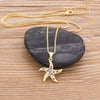 Full Cubic Zirconia Starfish Pendant Necklace Long Chain For Women Gold Rainbow Color Jewelry Party Gift