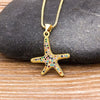 Full Cubic Zirconia Starfish Pendant Necklace Long Chain For Women Gold Rainbow Color Jewelry Party Gift