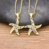 Full Cubic Zirconia Starfish Pendant Necklace Long Chain For Women Gold Rainbow Color Jewelry Party Gift