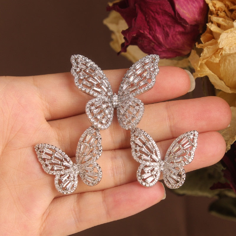 Jewelry Exquisite Copper Inlaid Zircon Earrings Ring Set  Elegant Butterfly Prom Party Earrings for women