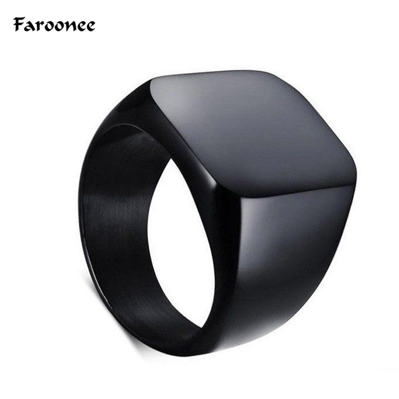 Hot Sale Fashion Rings Square Big Width Signet Rings Titanium Steel Man Finger Silver/Black/Gold Men Ring Jewelry 2C0090