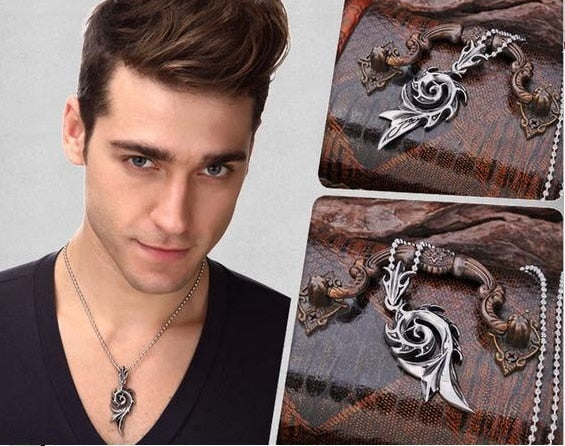 Hot Sale Fashion Simple Antique Silver Color 66*35mm Big Flame Pendant Necklace 60Cm Chain Dragon Pendant Long Necklace