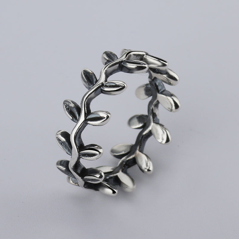 Hot Sale Fashion jewelry Real Pave Setting Leaves Compatible With Original Plant Trendy 925 Retro Finger Ring