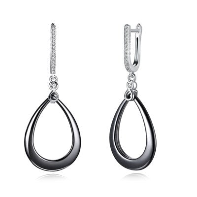 Hot Sale Genuine 925 Sterling Silver White & Black Ceramic Drops Female Earring for Women European Fine Jewelry Gift