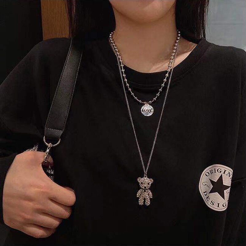 Hip-Hop Style Little Bear Pendant Jewelry Korean Vintage Multi-Layer Sweater Chain Gothic Prom Accessories Bijoux Femme