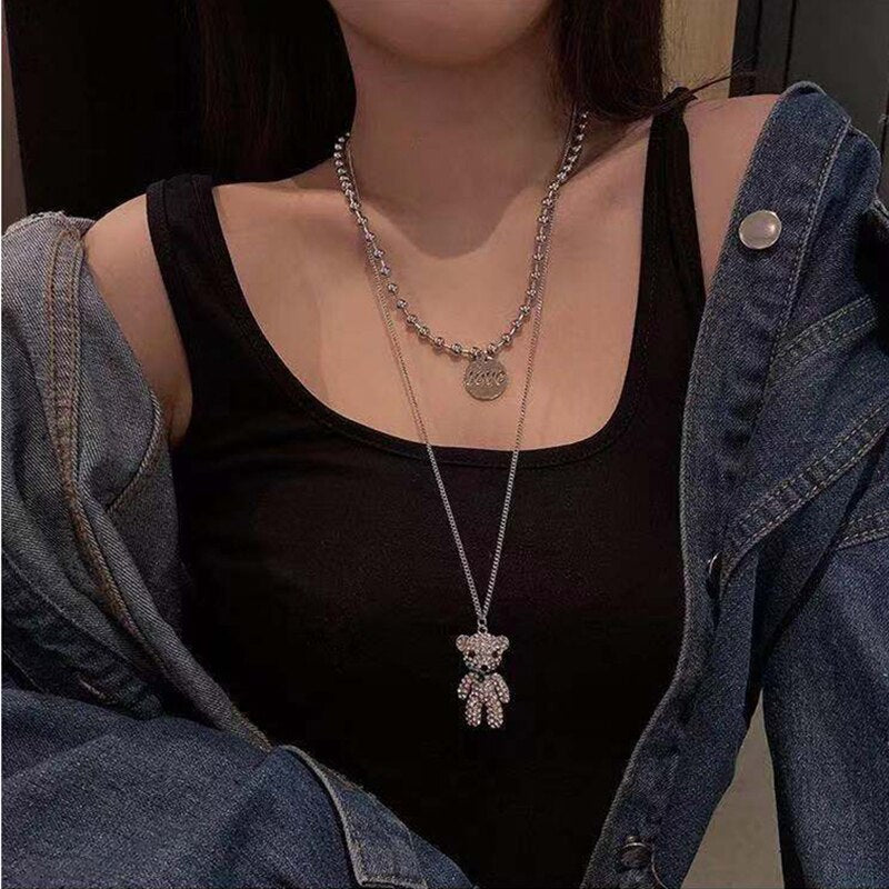 Hip-Hop Style Little Bear Pendant Jewelry Korean Vintage Multi-Layer Sweater Chain Gothic Prom Accessories Bijoux Femme