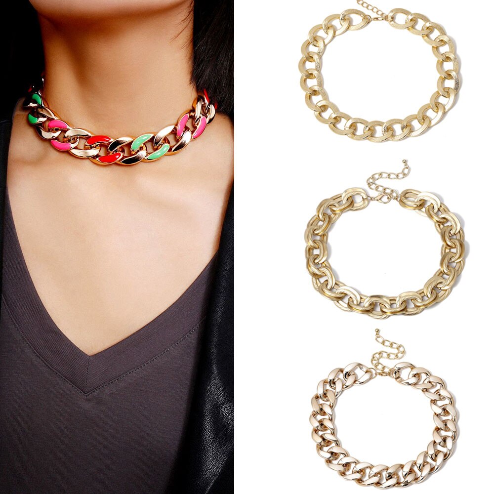 Jewelry Accessories Hip-Hop Style Rock CCB Thick Chain Exaggerated Metal Texture Chunky Choker Necklace for Women