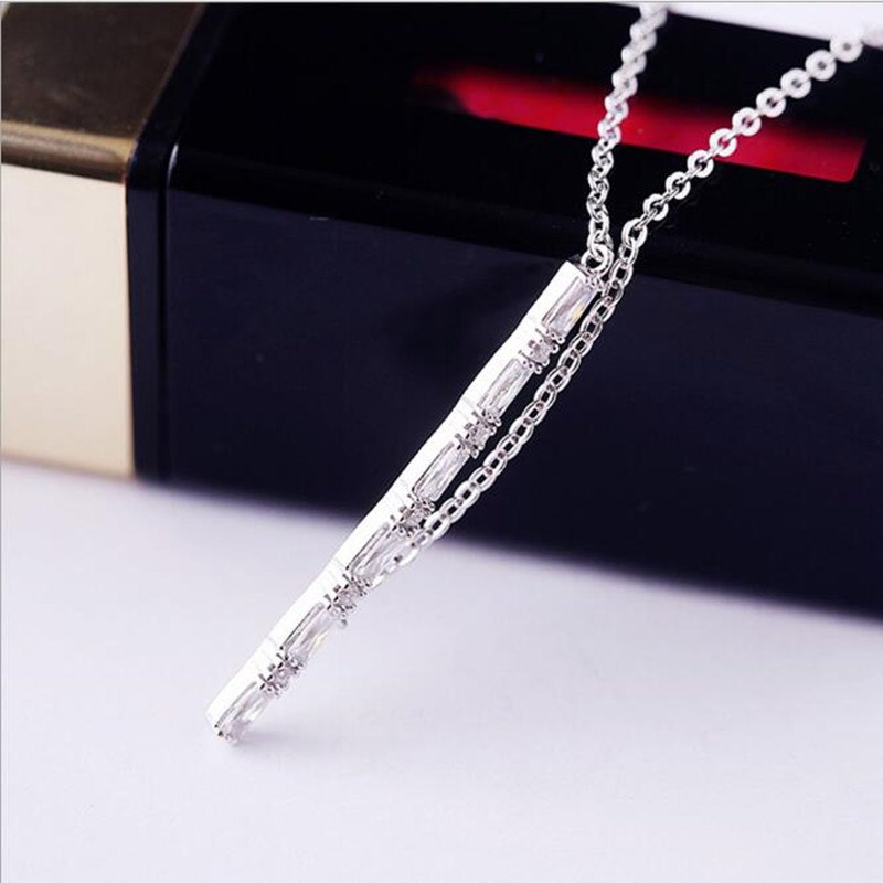 Hot Sale Personality Exquisite 925 Sterling Silver Zircon Crystal Female Flute Simple Clavicle Chain Pendant Necklace H188