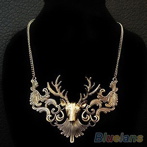 Hot Sale Retro Bronze Antique Silver Deer Head Necklaces & Pendants Great Gift 0334