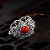 Hot Sale S925 Pure Silver Matte Do Old Peony Mosaic Restoring Ancient Ways South Ring Ring Wholesale Onyx Female Openings