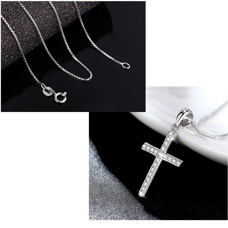 Hot Sale Silver Cross Necklace Fashion Sterling-silver-jewelry For WomenGirls Choker Pendant Necklace Fine jewelry collier femme