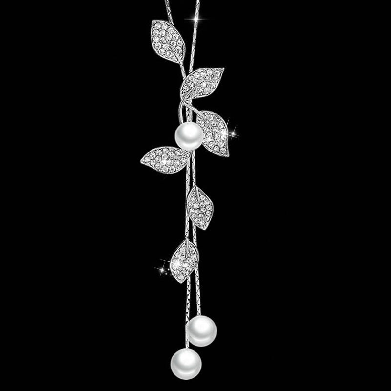 Hot Sale Simulated Pearl Choker Necklaces for Women Silver Color Chain Long Necklace Pendant Jewelry Accessories Trendy Kolye