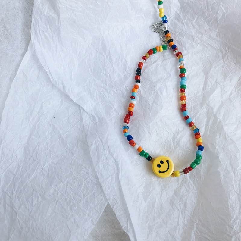 Smile Face Colorful Beads Necklace Street Hip-hop Smiley Face Couple Wild Bead Necklace