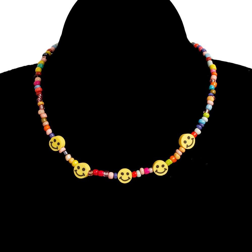 Smile Face Colorful Beads Necklace Street Hip-hop Smiley Face Couple Wild Bead Necklace