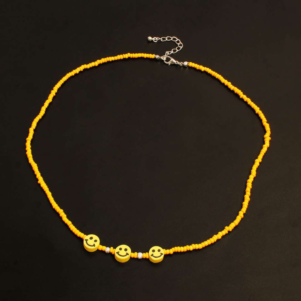 Smile Face Colorful Beads Necklace Street Hip-hop Smiley Face Couple Wild Bead Necklace