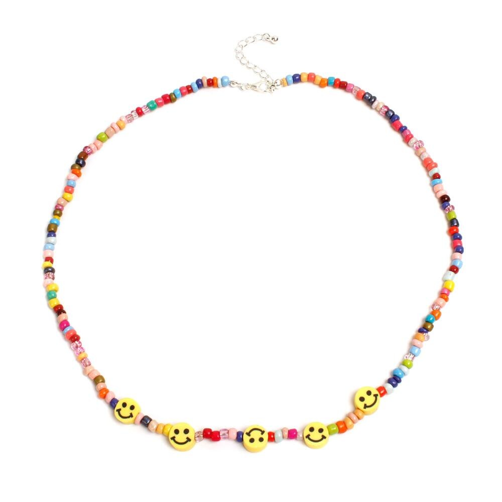 Smile Face Colorful Beads Necklace Street Hip-hop Smiley Face Couple Wild Bead Necklace