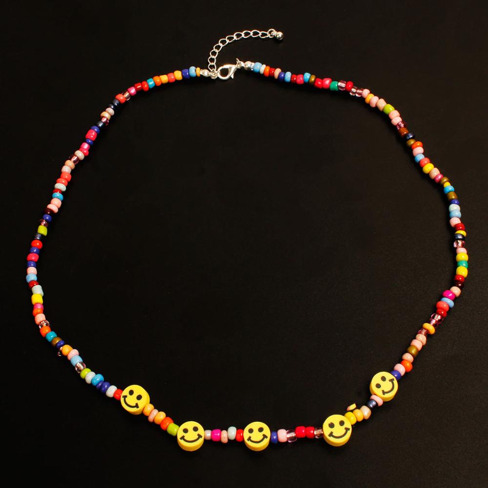 Smile Face Colorful Beads Necklace Street Hip-hop Smiley Face Couple Wild Bead Necklace