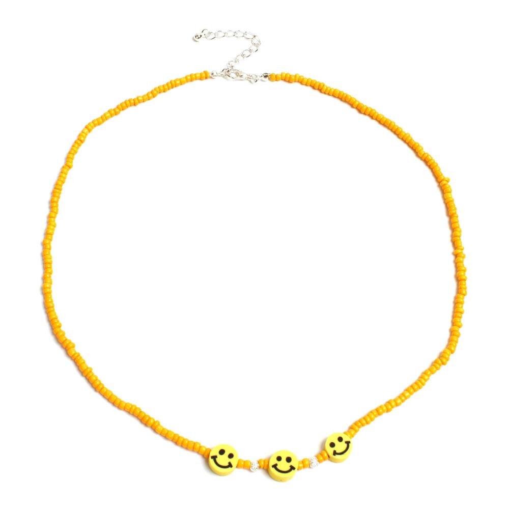 Smile Face Colorful Beads Necklace Street Hip-hop Smiley Face Couple Wild Bead Necklace