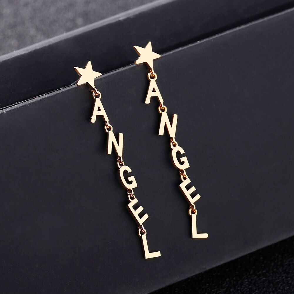 Star Angel Letters Long Drop Earrings For Girls Sexy Gold Copper Bohemia Statement Hanging Earring Set Bijoux